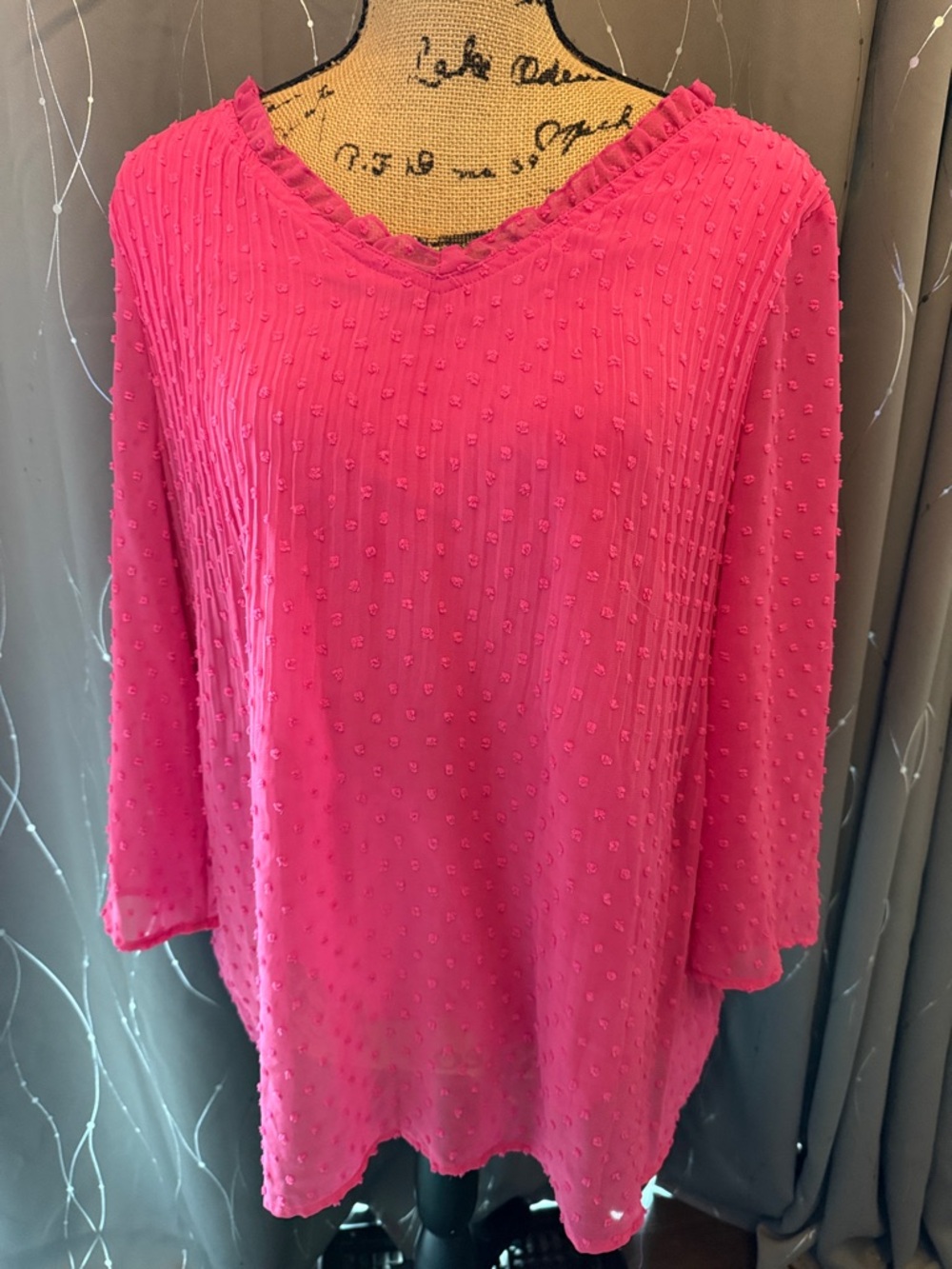 Allison Taylor Bright Pink Textured V-Neck Blouse